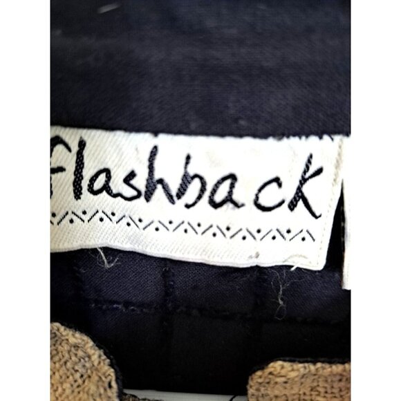 Vintage Flashback Women's M Black Tan Button Front Mandarin Collar Jacket Blazer - Picture 2 of 9